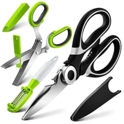 3 Pcs Multipurpose Herb Scissors Kitchen Scissors 3 In 1 Swivel Serrated Julienne Peeler Set, 5 Blade Kitchen Herb Shears With Cleaning Comb Heavy Duty Kitchen Shears Vegetable Fruit Peeler For Food