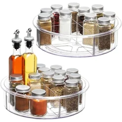 Lazy Susan Cabinet Organizer -Round Clear Spinning Organization & Storage Container Bin Turntable Plastic Condiment Spice With Dividers For Pantry Kitchen Fridge Bathroom Makeup(12 Inch-2 Pack)