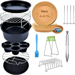 Air Fryer Accessories XL, 8inch Air Fryer Accessory Kit For COSORI Ninja Phillips Gowise Gourmia Instant Power XL Air Fryer, Fit- 4.2, 5, 5.5, 5.8, 6, 6.8, 8QT Air Fryer With 8 Inch Cake Pan, Pizza Pan