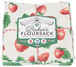 Berry Patch Cotton Floursack Kitchen Dish Towels 20 X 30in, Set Of 3, Red, Blue, Green, White