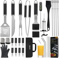 30PCS BBQ Grill Tools Set With Thermometer And Meat Injector. Extra Thick Stainless Steel Spatula, Fork& Tongs - Complete Grilling Accessories In Portable Bag - Perfect Grill Gifts For Men -Kitchen Island Sale 51CmfVbDNuL. AC
