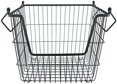 Metal Wire Mesh Stackable Utility Storage Bin, Medium Rectangle, 13x11x9", Black 5 Metal Wire Mesh Stackable Utility Storage Bin, Medium Rectangle, 13x11x9", Black - Image 5