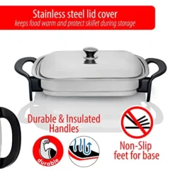 16-Inch Electric Skillet - Rectangular Stainless Steel Pan With Handles And Lid Cover 8 16-Inch Electric Skillet - Rectangular Stainless Steel Pan With Handles And Lid Cover -Kitchen Island Sale 51D518UBhAL