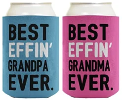 Grandma Grandpa Gifts Best Effin' Grandma And Grandpa Ever Funny Grandma Grandpa Announcement Grandma Grandpa Gift Set 2 Pack Can Coolie Drink Coolers Coolies Blue & Pink