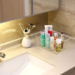 3pcs Wire Storage Baskets For Organizing,Pantry Organization Bins For Cabinets,Metal Basket For Kitchen,Laundry,Garage,Fridge,Bathroom Countertop Organizer (Small, Gold) -Kitchen Island Sale 51DKyi1uSaL