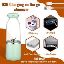 ’S Variety Portable Blender Bottle USB Rechargeable For Shakes & Smoothies - 4000 MAh 16 Oz With 6 Ultra-Sharp Blades, On The Go Personal Size Blender- Protein Shaker For Gym And Outdoor.(Green) -Kitchen Island Sale 51DNAF2qmiL