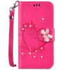Galaxy Note 9 Case,Shiny Butterfly Rhinestone Emboss Love Floral Pu Leather Diamond Bling Wallet Strap Case With Card Holder Magnetic Flip Cover Compatible With Samsung Galaxy Note 9,rosy