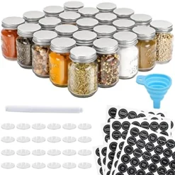 14 Pcs Glass Mason Spice Jars With Spice Labels - 4oz Empty Spice Bottles - Shaker Lids And Airtight Metal Caps - Chalk Marker And Collapsible Funnel Included- For Herbs & Spices, Jelly, DIY & Crafts -Kitchen Island Sale 51E19qPxWOL. AC