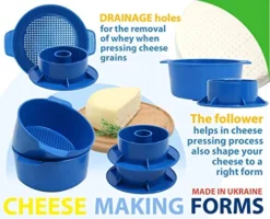 2 Pcs Cheesemaking Kit Сheese Mold Press Strainer Cheese With Follower Piston 1.5 L Tofu Press Mold Cheese Making Kit Machine Set Of 2 Pieces Color Blue -Kitchen Island Sale 51ERbcS3P6L