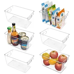 Clear Plastic Pantry Organizer Bins, 6 PCS Food Storage Bins With Handle For Refrigerator, Fridge, Cabinet, Kitchen, Countertops, Cupboard, Freezer Organization And Storage, BPA Free, Medium
