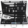 Grilljoy 24PCS BBQ Grill Tools Set With Meat Thermometer And Injector - Extra Thick Stainless Steel Fork, Spatula& Tongs - Complete BBQ Accessories In Aluminum Case - Perfect Grill Gifts For Men