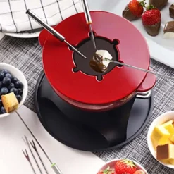 Artestia 11-Piece Cast Iron Fondue Set With Adjustable Burner 6 Colored Forks, 5-Cup Red Cheese Fondue Pot, Perfect For Chocolate, Caramel, Meat, 4-6 Person -Kitchen Island Sale 51EzvwPwNrL