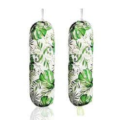 TOGETRUE Plastic Bag Holder, Wall Mount Plastic Bag Organizer Dispenser, Heavy Duty Grocery Bag Storage Holder, Hanging Shopping Bag Holder For Home Kitchen Camper (Green Leaves 2 Pcs)