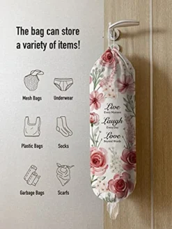 Hglian Grocery Plastic Bag Holder Dispenser, Inspirational Farmhouse Plastic Bag Organizer Storage Container For Shopping Trash Bags,Cute Flowers Kitchen Décor Gifts For Women Mom Friend Grandma Pink