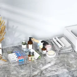 Simple Houseware 4PK XL Size Kitchen Bin Organizer, 15" X 8.4" X 3.75", Clear