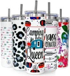 Insulated Tumbler With Lid And Straw | Reusable Travel Tumblers For Water, Smoothie & Tea | 20oz Iced Coffee Cup With Lids & Stainless Straws | Chaos Coordinator Gifts For Women -Kitchen Island Sale 51Fc QkhDQL. AC