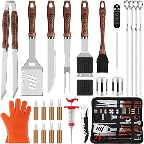 26pcs Grilling Accessories Kit For Men Women, Stainless Steel Heavy Duty BBQ Tools With Glove And Corkscrew, Grill Utensils Set In Portable Canvas Bag For Outdoor,Camping,Backyard,Brown 6 26pcs Grilling Accessories Kit For Men Women, Stainless Steel Heavy Duty BBQ Tools With Glove And Corkscrew, Grill Utensils Set In Portable Canvas Bag For Outdoor,Camping,Backyard,Brown - Image 6