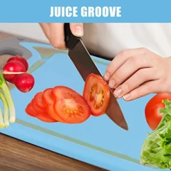 Cutting Boards For Kitchen, Plastic Chopping Board Set Of 4 With Non-Slip Feet And Deep Drip Juice Groove, Easy Grip Handle, Dishwasher Safe, BPA Free, Non-porous(Blue/Gray) -Kitchen Island Sale 51FewYbTNfL