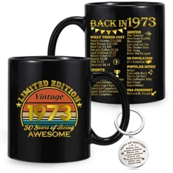 50th Birthday Gifts For Women Men, 50th Birthday Coffee Mug 50 Year Old Birthday Gift Ideas For Her Him 1973 Coffee Mug Black Gold