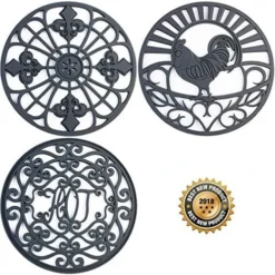 Silicone Trivet For Hot Dishes, Pots & Pans - Decorative Non Slip Mat Comes In 3 Different Country Designs - Protective Pads For Kitchen Counter (7.5 Inch Round, Set Of 3, Black) -Kitchen Island Sale 51G0egPpDbL. AC