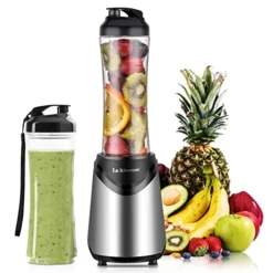 Smoothie Blender Personal Size 300 Watts With 2 Pieces 18 Oz BPA-Free Portable Travel Sports Bottles (Silver 2 Cups)