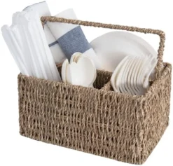 Wicker Flatware Organizer, Hand Woven Water Hyacinth Cutlery Holder For Countertop With Handle, 1 Pack -Kitchen Island Sale 51G16gMZE0L. AC