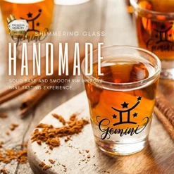 Zodiac Gemini Sign Shot Glass Set Of 2, Unique May June Birthday Gifts For Women, Men, Friend, Coworker, Wife, Husband- (1.5oz/45ml) -Kitchen Island Sale 51GZG05dHFL