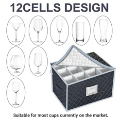 Stemware Storage Cases - Holds 24 Wine Glass Storage Or China Crystal Glassware Containers With Handles And Lable Window,Fully-Padded Inside With Hard Sides(15.5" X 12.5"x10")-Set Of 2 Grey -Kitchen Island Sale 51GdKJeGTtL