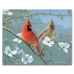 Art Beautiful Songbirds Cardinal 3mm Heat Tolerant Tempered Glass Cutting Board 15” X 12” Manufactured In The USA Dishwasher Safe