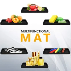 ZAPPOWARE Silicone Kitchen Sink Caddy Sponge Holder 12"x4.7", Black - Bathroom Vanity Tray Organizer, Soap Tray For Dish Scrubber, Soap Dispenser