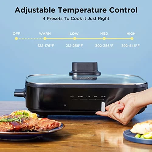 12-inch Multi-Functional Electric Skillets With Temperature Control, Rapid Heat Up, Easy To Clean, Non-stick Detachable Electric Griddle For Roast, Fry, Sauté, Steam Or Buffet, 3.5Qt 2 12-inch Multi-Functional Electric Skillets With Temperature Control, Rapid Heat Up, Easy To Clean, Non-stick Detachable Electric Griddle For Roast, Fry, Sauté, Steam Or Buffet, 3.5Qt - Image 2