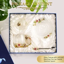 Vintage Glass Tea Cup And Saucer Set With Lid And Spoon, Enamel Daisy Flower Coffee Mug With Decorative Handle, Elegant Tea Sets For Women, 330ml/11oz -Kitchen Island Sale 51HGRLKTQqL