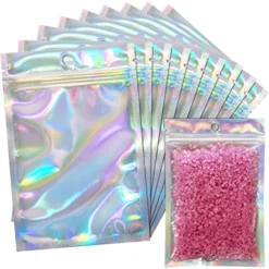 100 Pack Holographic Bags For Small Business, 4 X 6", Resealable Ziplock Foil Pouch Bags For Multipurpose Storage (4 X 6 Inches)