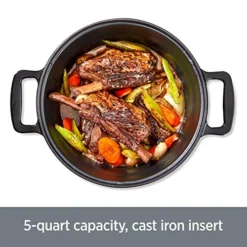 Electrics Stainless Steel And Cast Iron Slow Cooker 5 Quart 7-in-1 Slow Cook High/Low, Braise, Sauté, Simmer, Manual, Keep Warm 1200 Watts Stove And Oven Safe Black Enamel Crock Insert -Kitchen Island Sale 51HiPnrK4ML