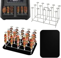 Air Fryer Rack & Skewer Stand & Parchment Paper For Ninja Foodi Air Fryer DZ201, DZ401 - Stainless Steel Toast Dehydrator Rack Barbecue Skewers Set With Reusable Liner For Ninja Foodi Dual Basket -Kitchen Island Sale 51HmzhvfShL. AC