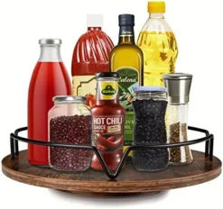 COZLUX Lazy Susan, Turntable Cabinet Organizer, 12 Inch Wood Table Top Spice Organizer For Kitchen Countertop, Pantry, Dining Tables, Rustic Brown Black -Kitchen Island Sale 51HpvfP1eLL. AC