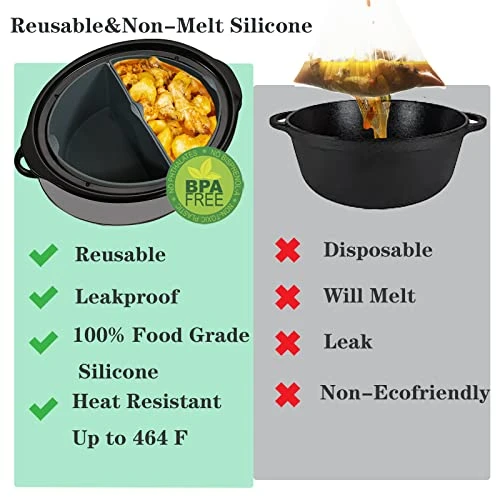 2 Pack Silicone Slow Cooker Liners Fit Crockpot 6-7 Quarts Oval Slow Cooker, Reusable Food Grade Silicone Slow Cooker Divider Liners,BPA Free,Easy Clean Or Leakproof Dishwasher Safe Cooking Liner (Grey) 2 2 Pack Silicone Slow Cooker Liners Fit Crockpot 6-7 Quarts Oval Slow Cooker, Reusable Food Grade Silicone Slow Cooker Divider Liners,BPA Free,Easy Clean Or Leakproof Dishwasher Safe Cooking Liner (Grey) - Image 2
