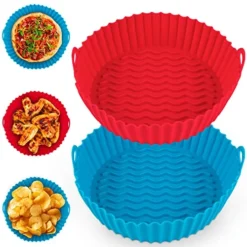 2 Pcs Silicone Air Fryer Liners, 7.5 Inch Reusable Air Fryer Silicone Basket Heat Resistant Easy Cleaning Air Fryers Silicone Pot Round For 3 To 5 QT Oven Accessories