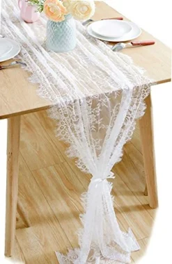 30x120 Inch Vintage White Lace Wedding Table Runner With Rose Floral Table Overlay For Rustic Boho Wedding Reception Table Decor, Chic Bridal Shower Baby Shower Birthday Party Table Decorations -Kitchen Island Sale 51IVVnZr0FL