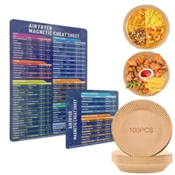 Ir Fryer Magnetic Cheat Sheet Set With Parchment Paper 100PCS,Air Fryer Cook Times,Magnet Sheet Quick Reference Guide, Air Fryer Accessories For Cooking And Frying