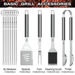 35PCS Grill Accessories BBQ Tools Set, Stainless Steel Grilling Kit With Thermometer, Fork, Tongs And Spatula, Meat Injector, Grill Mat - Gifts For Dad Durable, Stainless Steel Grill Tools