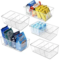 Wilfox Pantry Organizer, 5 Pack Clear Organizer Bins With Removable Dividers,Pantry Organization And Storage, Fridge Organizer And Cabinet Organizer For Snack, Pouches, Spice Packets