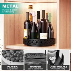 Lazy Susan Organizer, 12 Inch Lazy Susan Turntable For Cabinet Table, PHINOX Turntable Organizer Lazy Susan Spice Rack With Non-Slip Pad, Large Lazy Susan For Kitchen Bathroom Pantry Vanity (Metal)