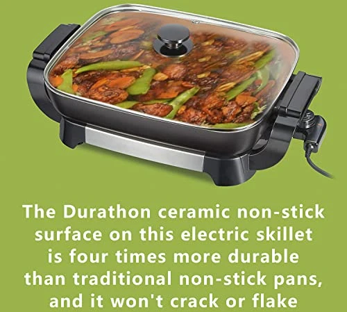 12x15" Nonstick Ceramic Electric Skillet - With Removable Pan, Adjustable Temperature, Reversible Design 2 12x15" Nonstick Ceramic Electric Skillet - With Removable Pan, Adjustable Temperature, Reversible Design - Image 2