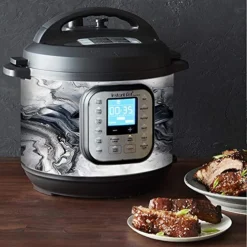 Wrap For Instant Pot Accessories 6 Quart Duo60 Cover Sticker | Wraps Fit InstaPot Duo 60 6 Quart ONLY | Black White Marble Swirl