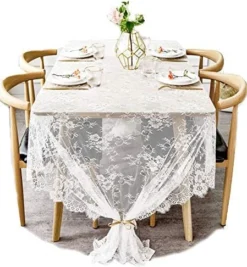 60x120 Inch Gorgeous White Lace Tablecloth Overlay Rose Vintage Embroidered, Romantic Boho Wedding Reception Table Decor, Baby & Bridal Shower Décor, Elegant Chic Outdoor Tea Party Tablecover -Kitchen Island Sale 51JnXeEWgdL. AC