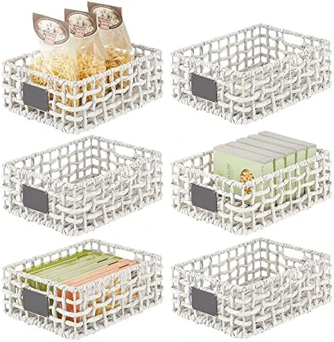 MDesign Hyacinth Open Weave Kitchen Cabinet Pantry Basket With Built-in Chalkboard Label For Organizing Kitchen Pantry, Cabinet, Cupboard, Shelves - Holds Food, Drinks, Snacks, 6 Pack - White Wash 10 MDesign Hyacinth Open Weave Kitchen Cabinet Pantry Basket With Built-in Chalkboard Label For Organizing Kitchen Pantry, Cabinet, Cupboard, Shelves - Holds Food, Drinks, Snacks, 6 Pack - White Wash - Image 10