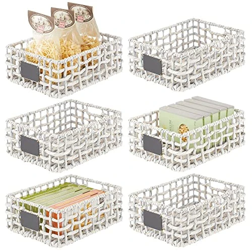 MDesign Hyacinth Open Weave Kitchen Cabinet Pantry Basket With Built-in Chalkboard Label For Organizing Kitchen Pantry, Cabinet, Cupboard, Shelves - Holds Food, Drinks, Snacks, 6 Pack - White Wash 1 MDesign Hyacinth Open Weave Kitchen Cabinet Pantry Basket With Built-in Chalkboard Label For Organizing Kitchen Pantry, Cabinet, Cupboard, Shelves - Holds Food, Drinks, Snacks, 6 Pack - White Wash