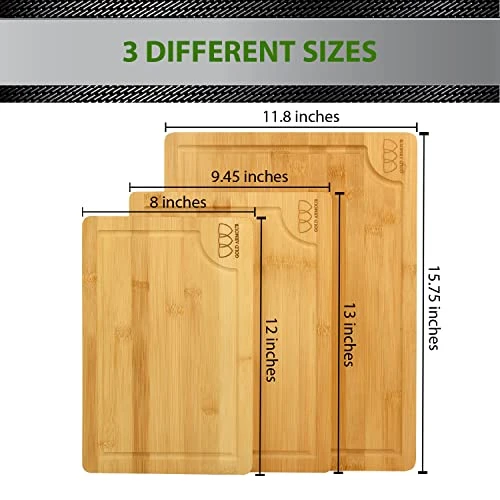 Bamboo Cutting Board, (Set Of 3) Kitchen Chopping Boards For Meat Cheese And Vegetables, Heavy Duty Butcher Block 3 Bamboo Cutting Board, (Set Of 3) Kitchen Chopping Boards For Meat Cheese And Vegetables, Heavy Duty Butcher Block - Image 3