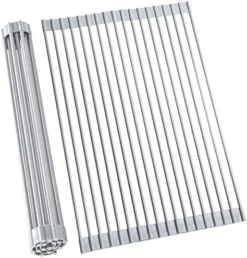 Over Sink Dish Drying Rack 17.6" L X 15.4" W Large Roll Up Drainer Foldable Rolling Mat Dryer Roll Out RV Drain - Silicone Coated Steel Multipurpose Space Saving For Kitchen Counter Anti-Slip -Kitchen Island Sale 51JoCbgkAFL. AC
